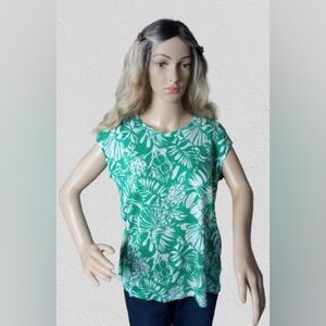 NWT Nicole Miller women's green & white linen top, size small